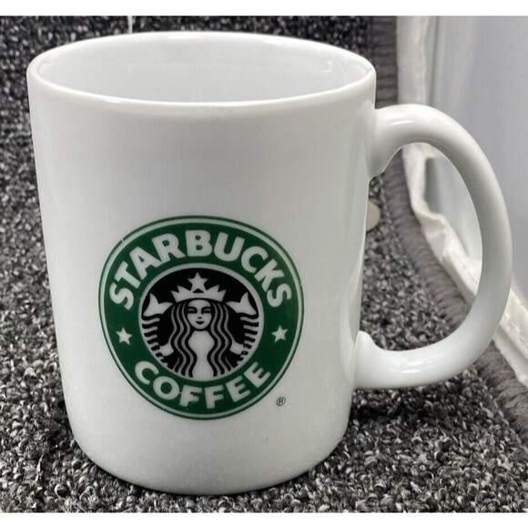 STARBUCKS Coffee Mug Double Sided Mermaid Logo Green White Black 10oz Tea Cup - Picture 1 of 8